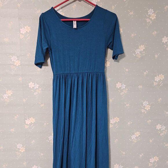 Zenana Outfitters Teal Short Sleeve Maxi Dress - Empire Waist - Size S - Picture 1 of 1